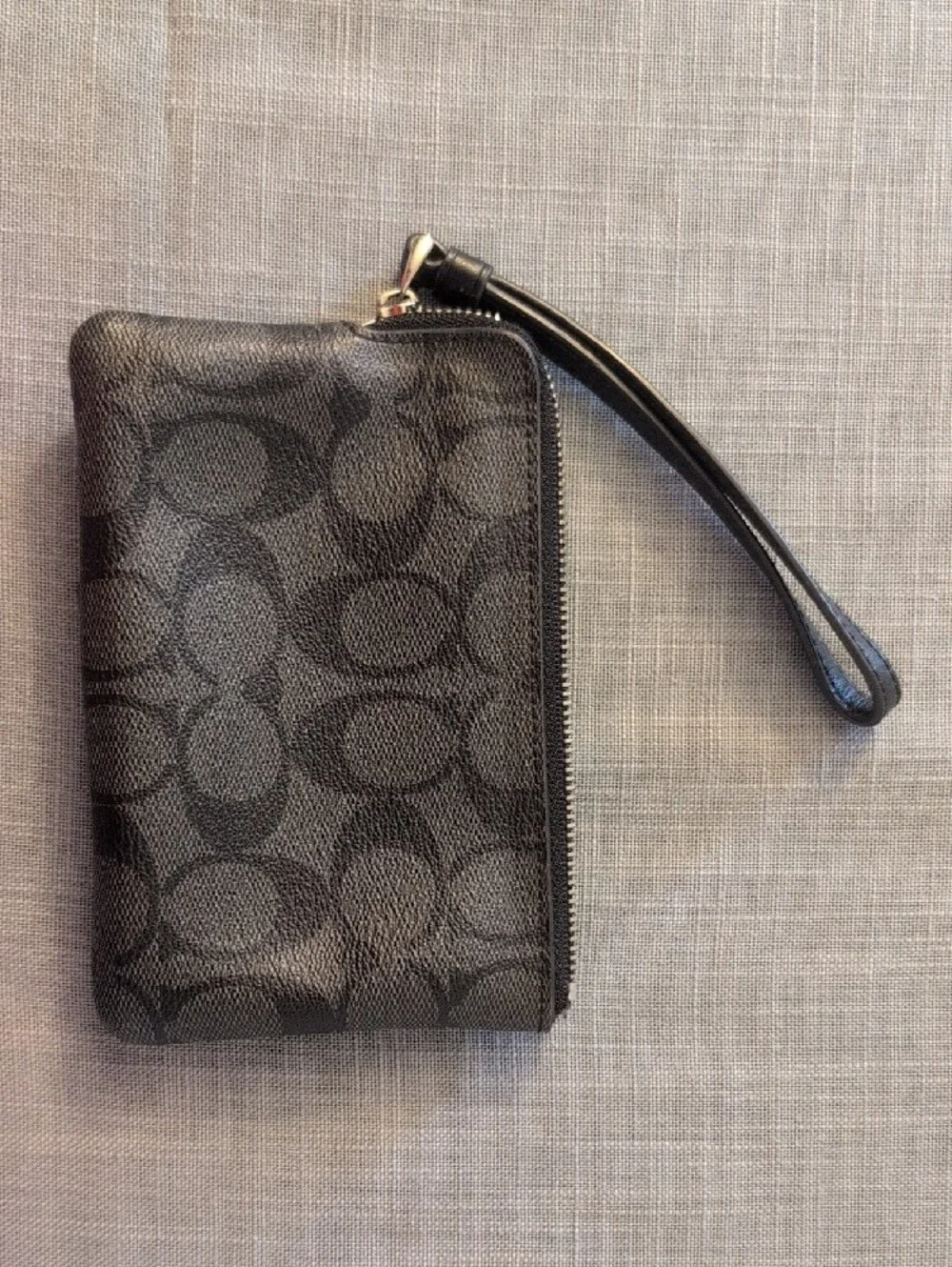 Coach Black Signature Zip-Around Wristlet
